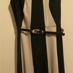 R&M Richards Beige & Black Sleeveless Belted Dress Size 8